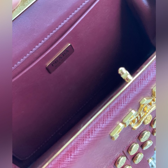 Prada Burgendy Saffiano city C Lux leather Studded Idol Should bag - Picture 8 of 13